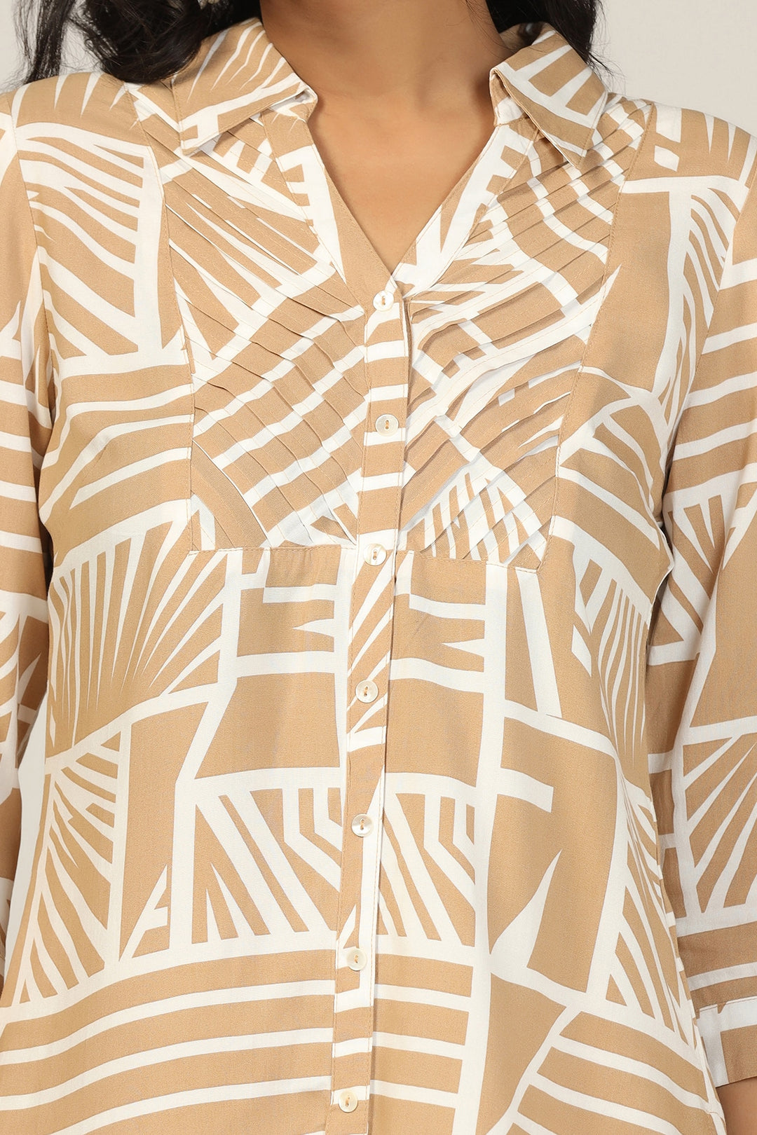 Beige Collared Rayon Co-Ord Shirt