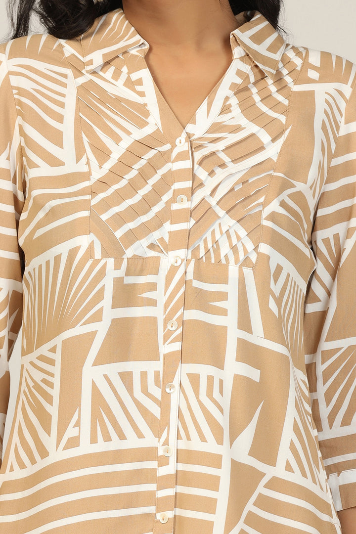 Beige Collared Rayon Co-Ord Shirt