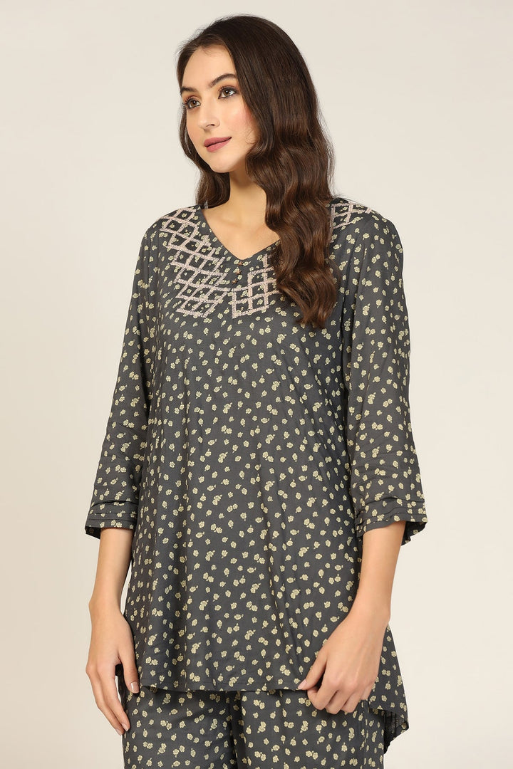 Dark Grey Fusion Embroidered Co-Ord Top
