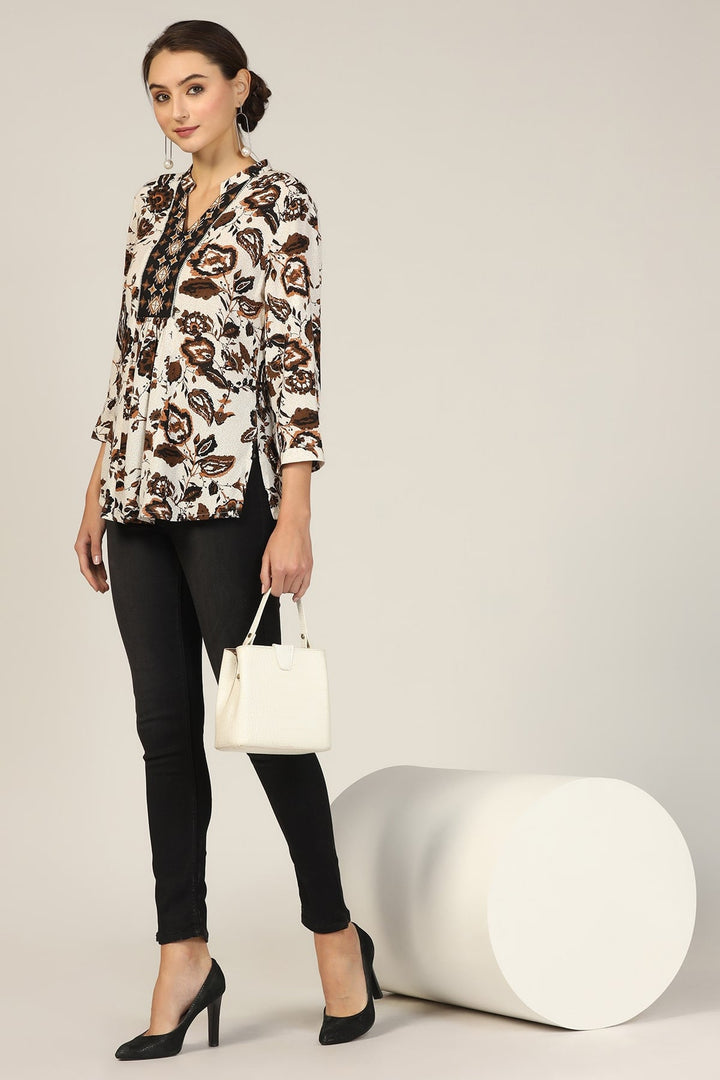 Brown Embroidered Crepe Dream Top