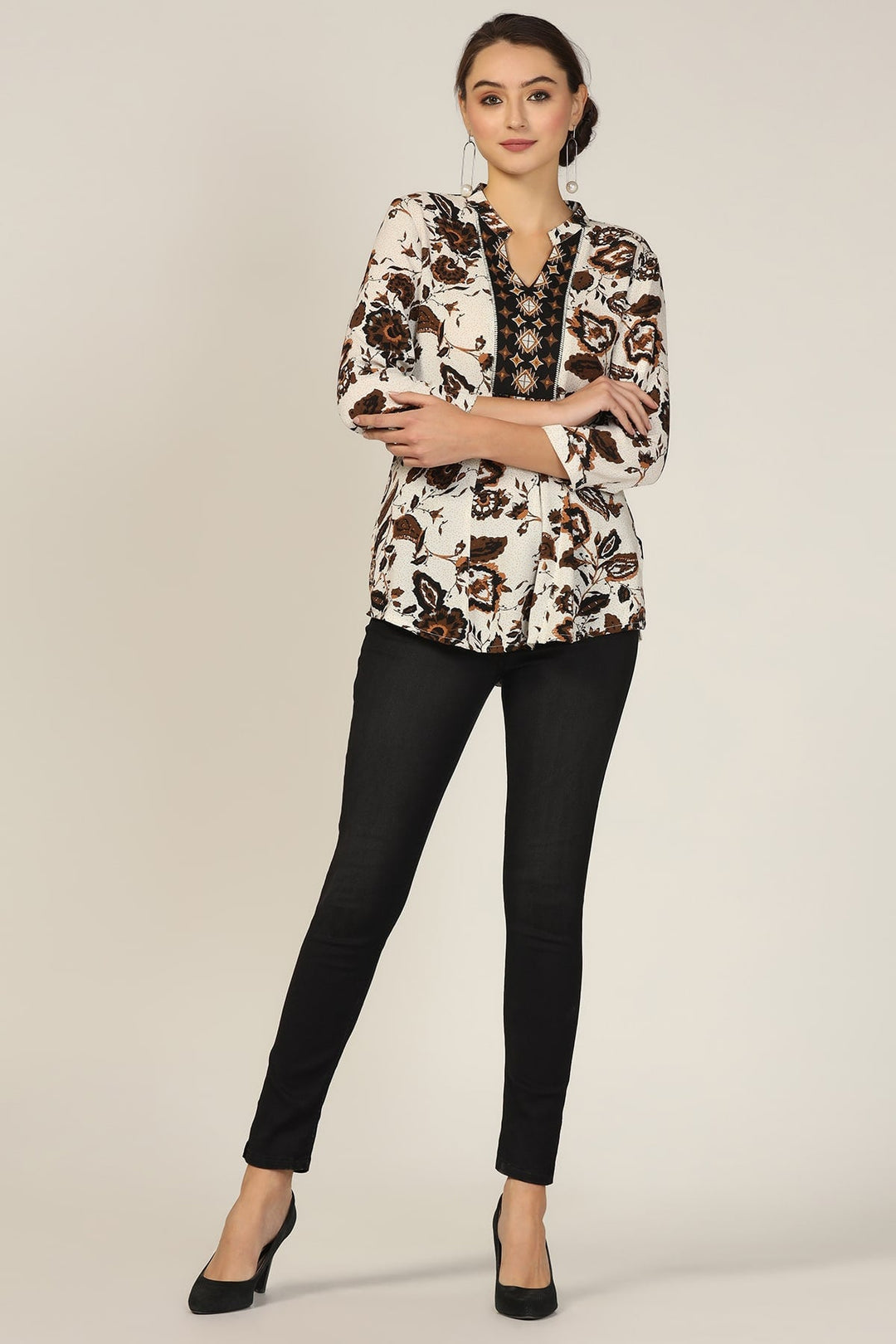 Brown Embroidered Crepe Dream Top