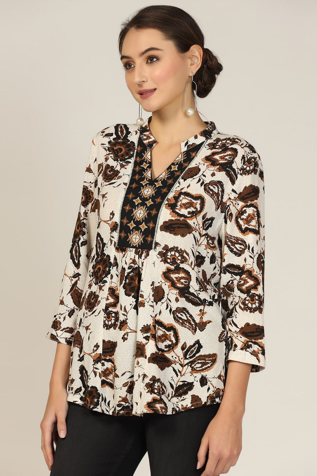 Brown Embroidered Crepe Dream Top