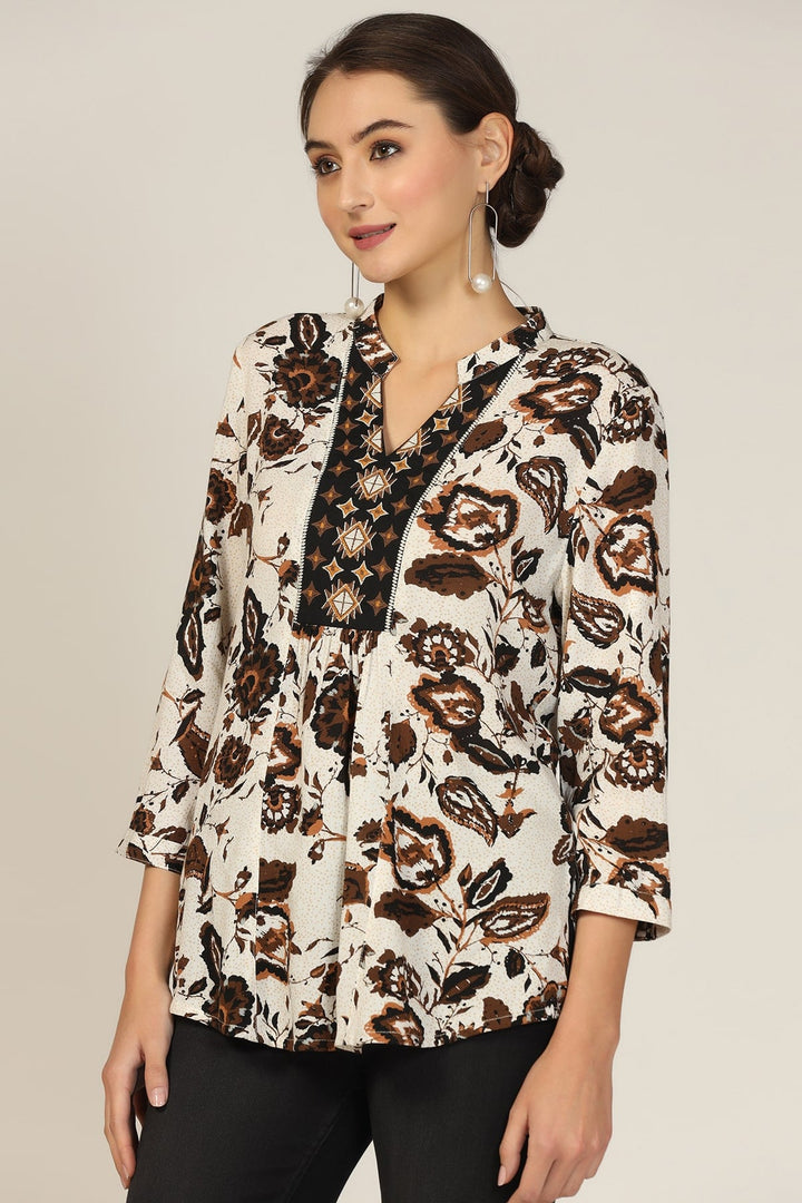 Brown Embroidered Crepe Dream Top
