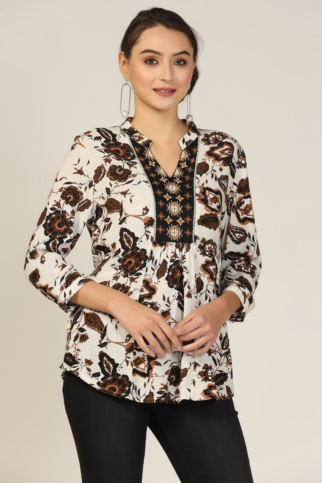 Brown Embroidered Crepe Dream Top