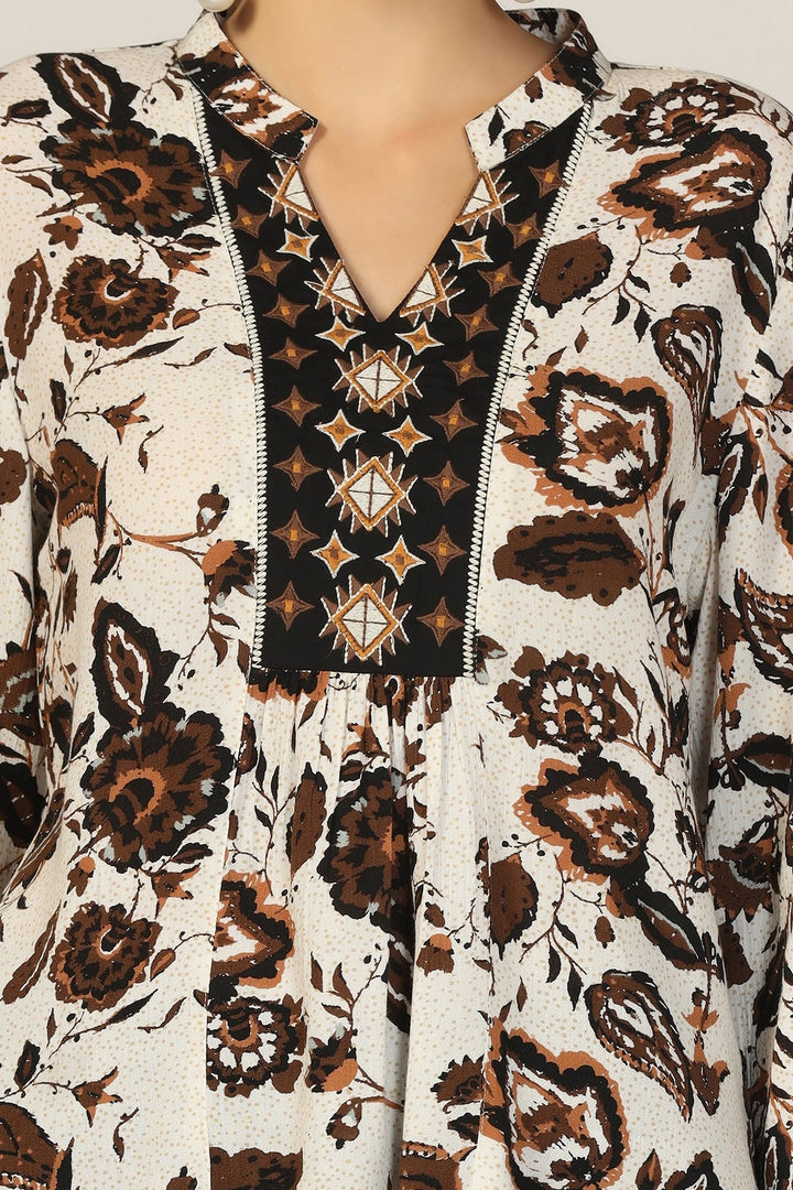 Brown Embroidered Crepe Dream Top