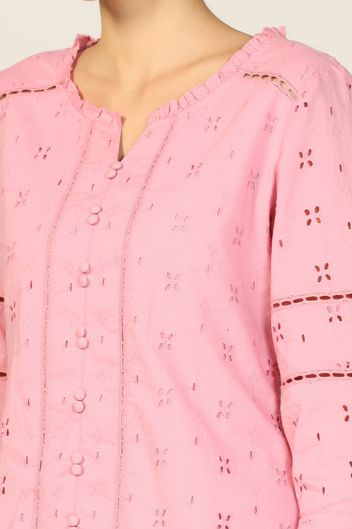 Pink Embroidered Cotton Schiffli Top
