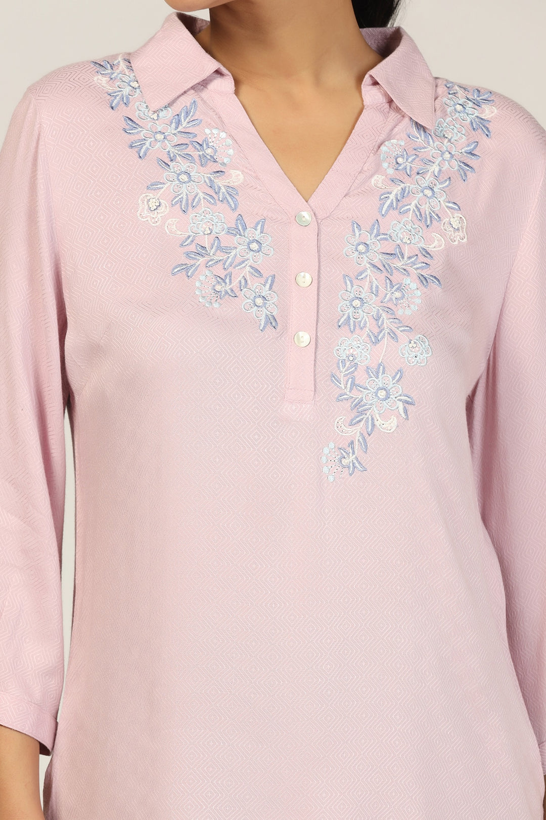 Lavender Embroidered Dobby Collared Top