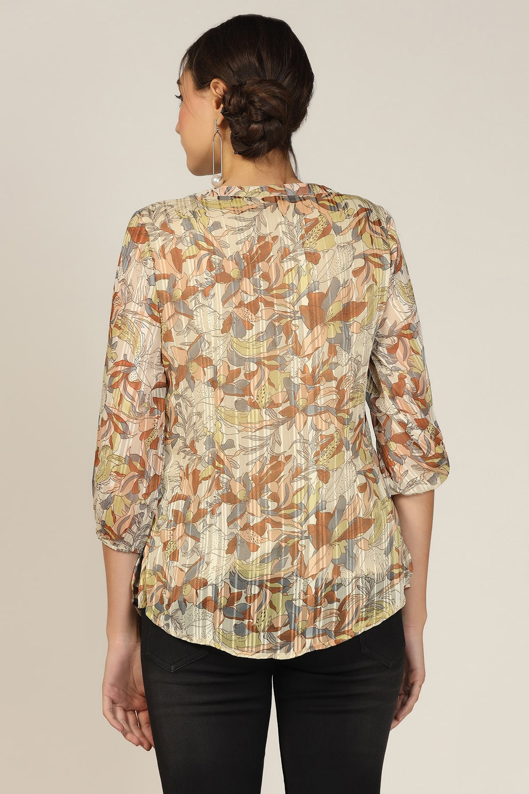 Brown Chiffon Printed Casual Top