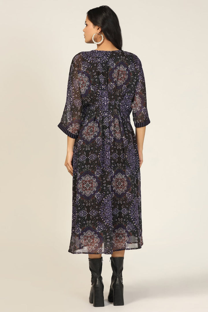 Charcoal Black Printed Chiffon Kaftan