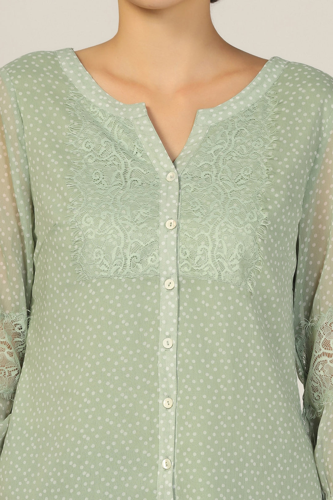 Emerald Breeze Chiffon Green Printed Shirt