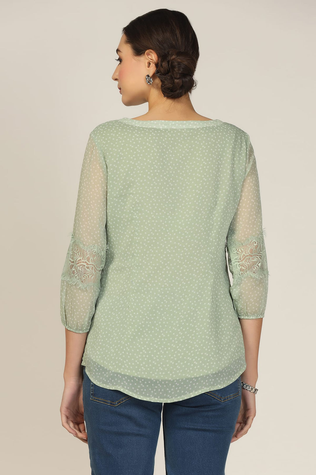 Emerald Breeze Chiffon Green Printed Shirt