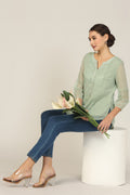 Emerald Breeze Chiffon Green Printed Shirt