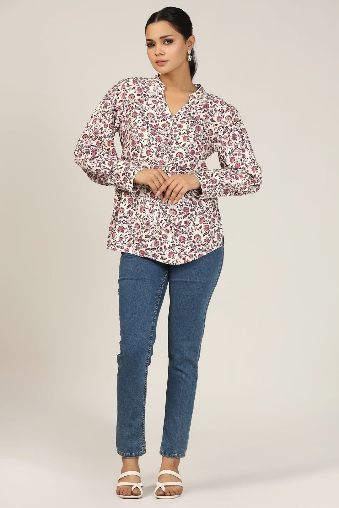 Mauve Rayon Dobby Printed Shirt