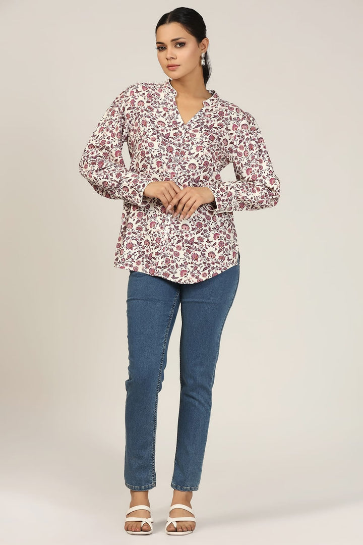 Mauve Rayon Dobby Printed Shirt