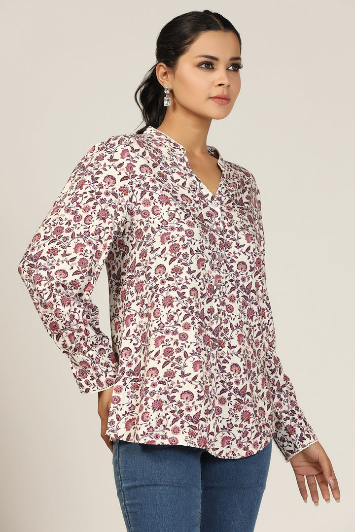 Mauve Rayon Dobby Printed Shirt