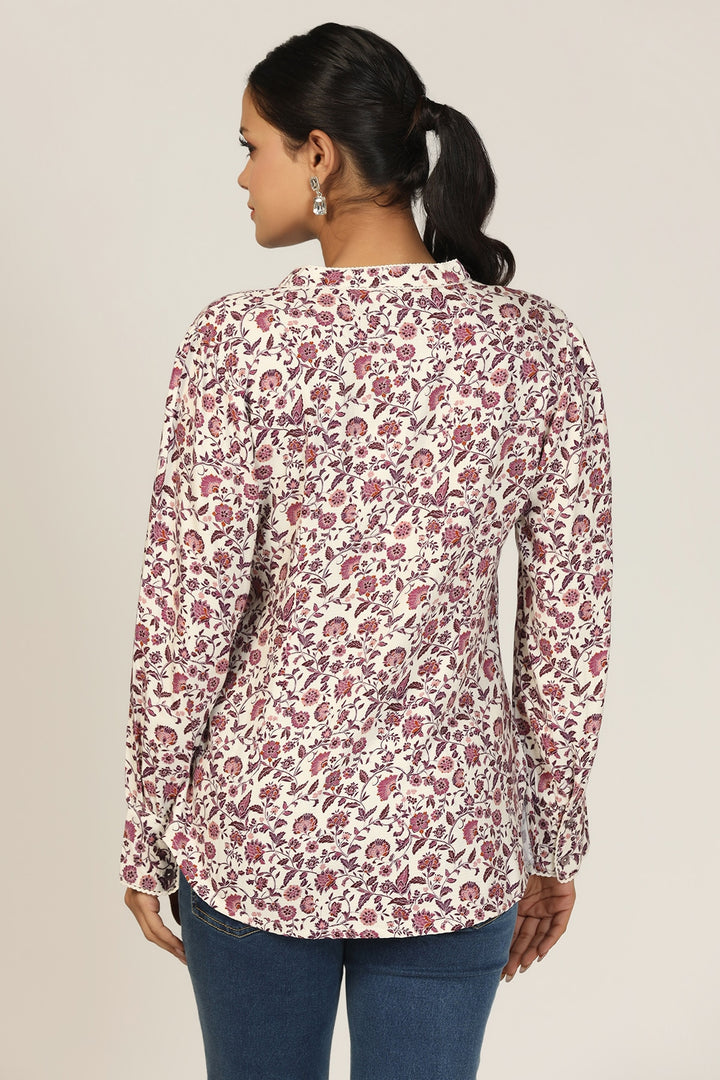 Mauve Rayon Dobby Printed Shirt