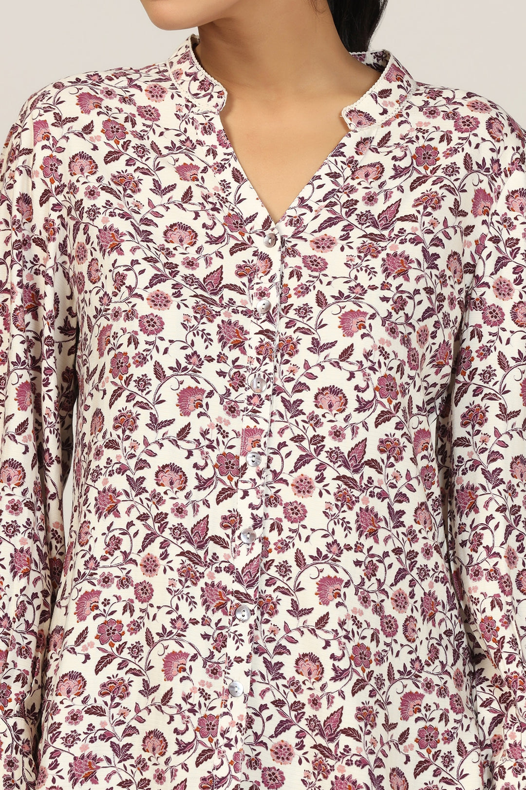 Mauve Rayon Dobby Printed Shirt