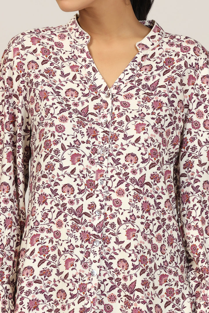 Mauve Rayon Dobby Printed Shirt