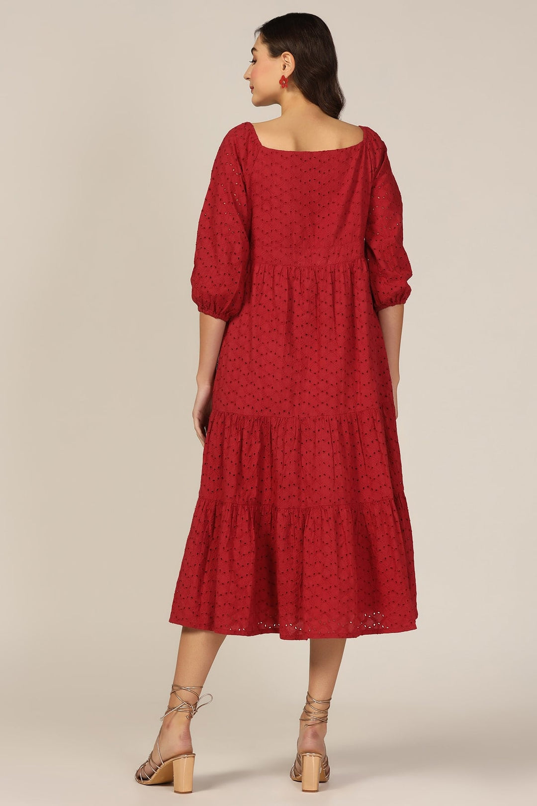 Maroon Schiffli Casual Dress