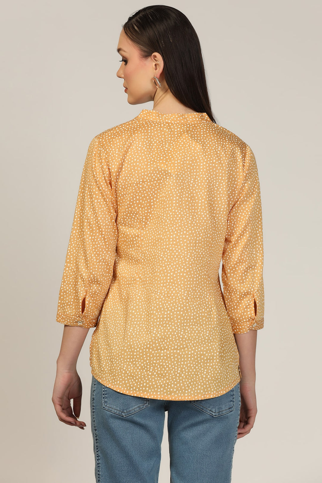 Mustard Embroidered Rayon Mandarin Top