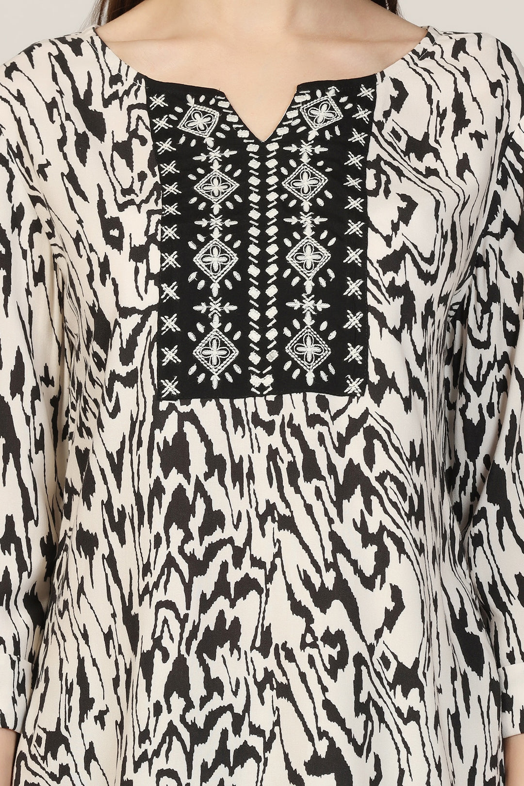Embroidered Rayon Round Neck Top