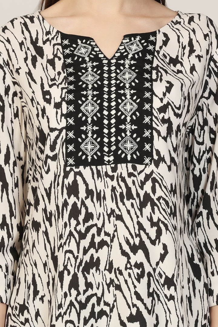 Embroidered Rayon Round Neck Top