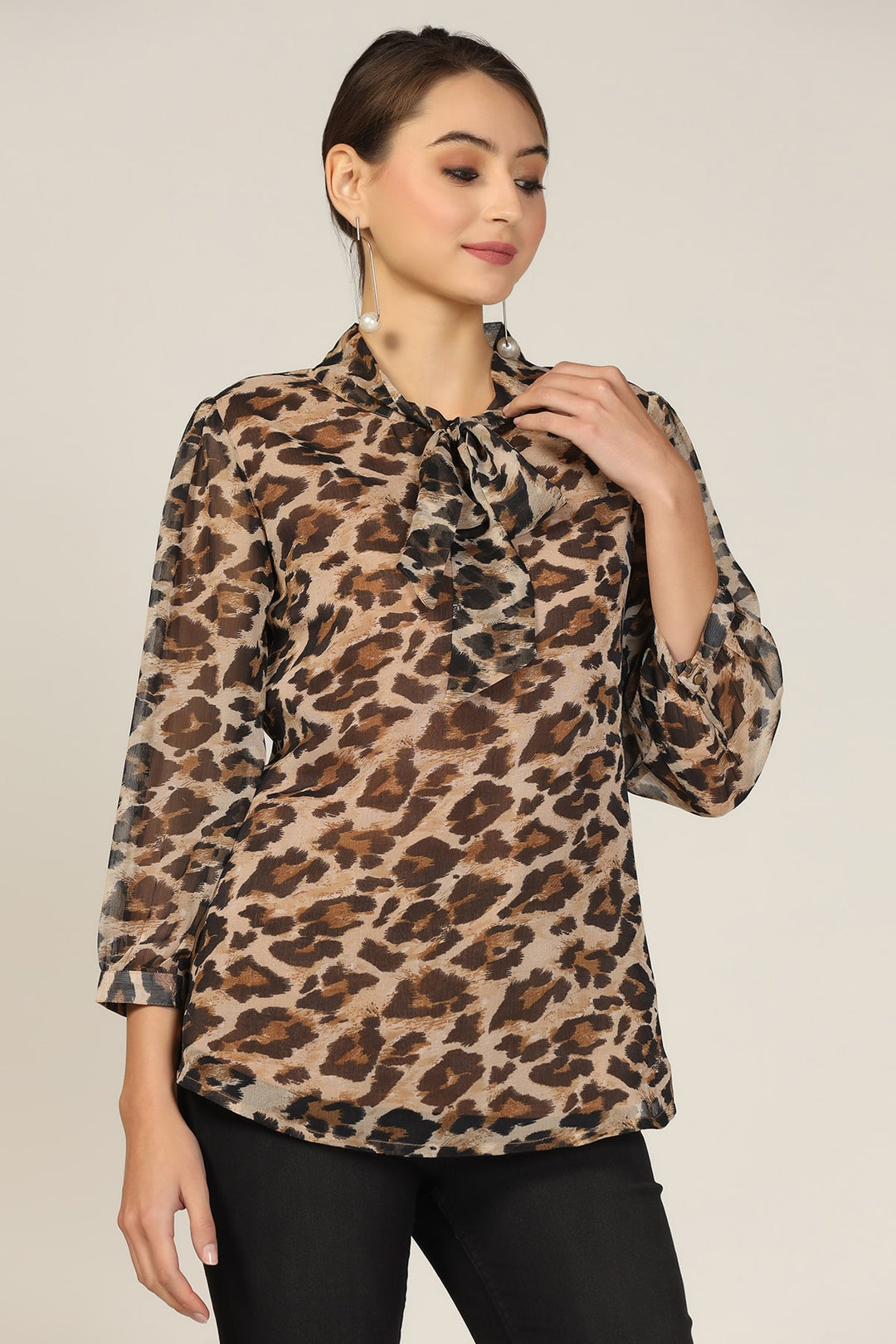Brown Top with String Tie Neck