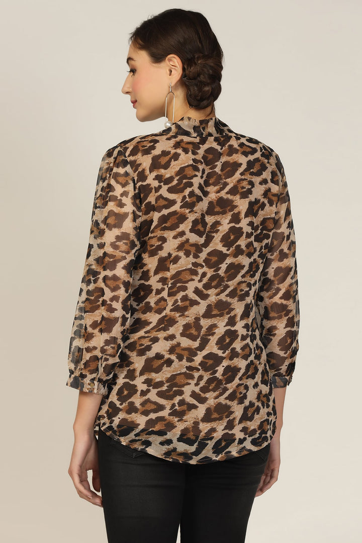 Brown Top with String Tie Neck
