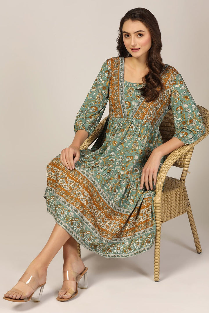 Breeze Square Neck Printed Modal Dress