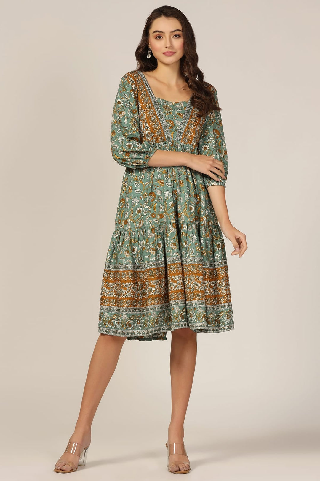 Breeze Square Neck Printed Modal Dress