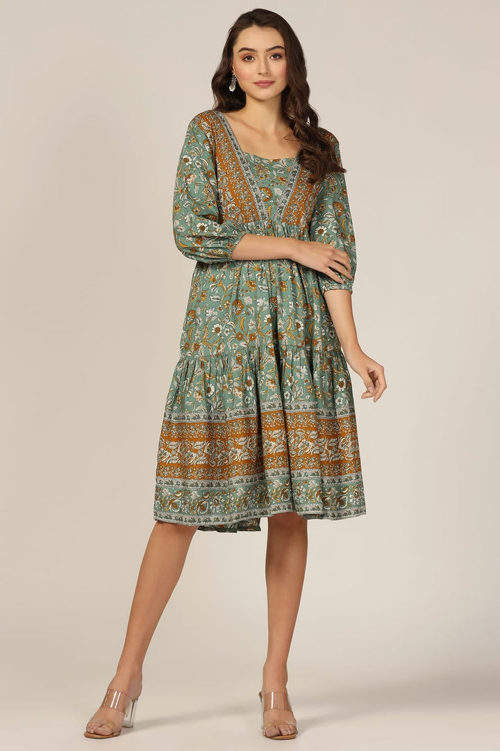 Breeze Square Neck Printed Modal Dress