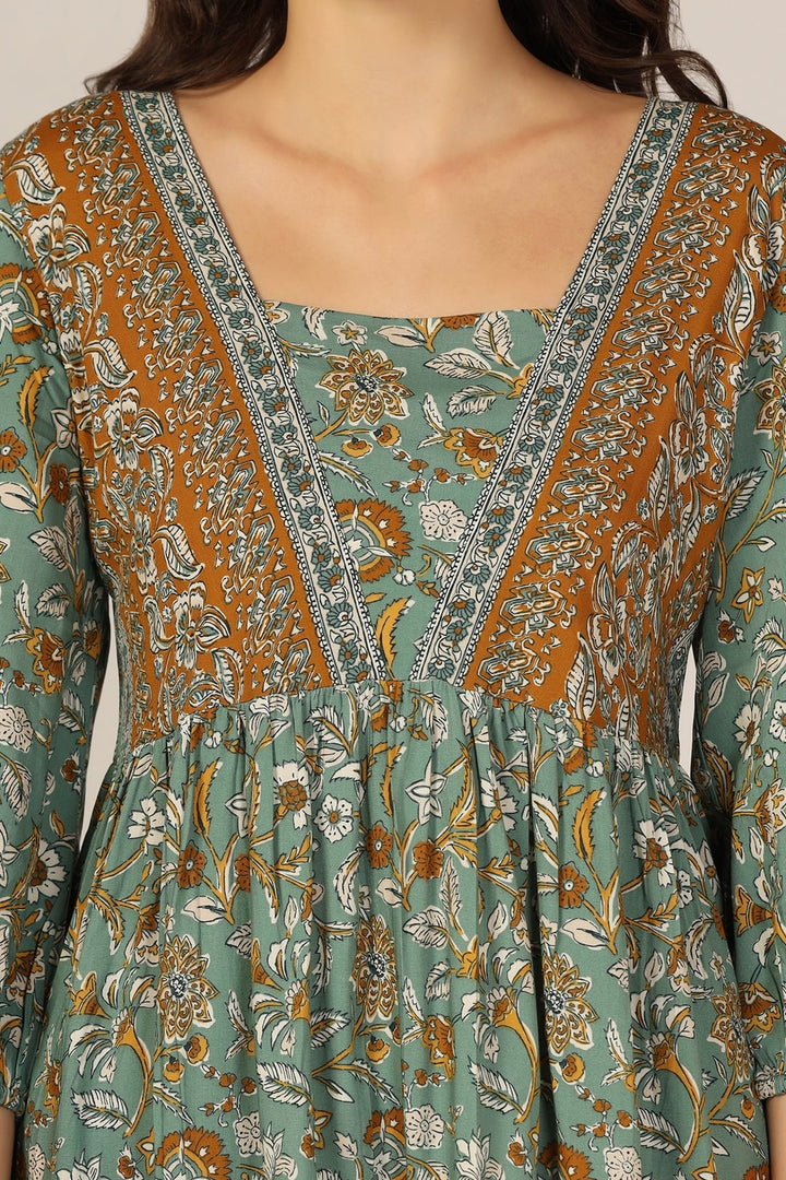 Breeze Square Neck Printed Modal Dress