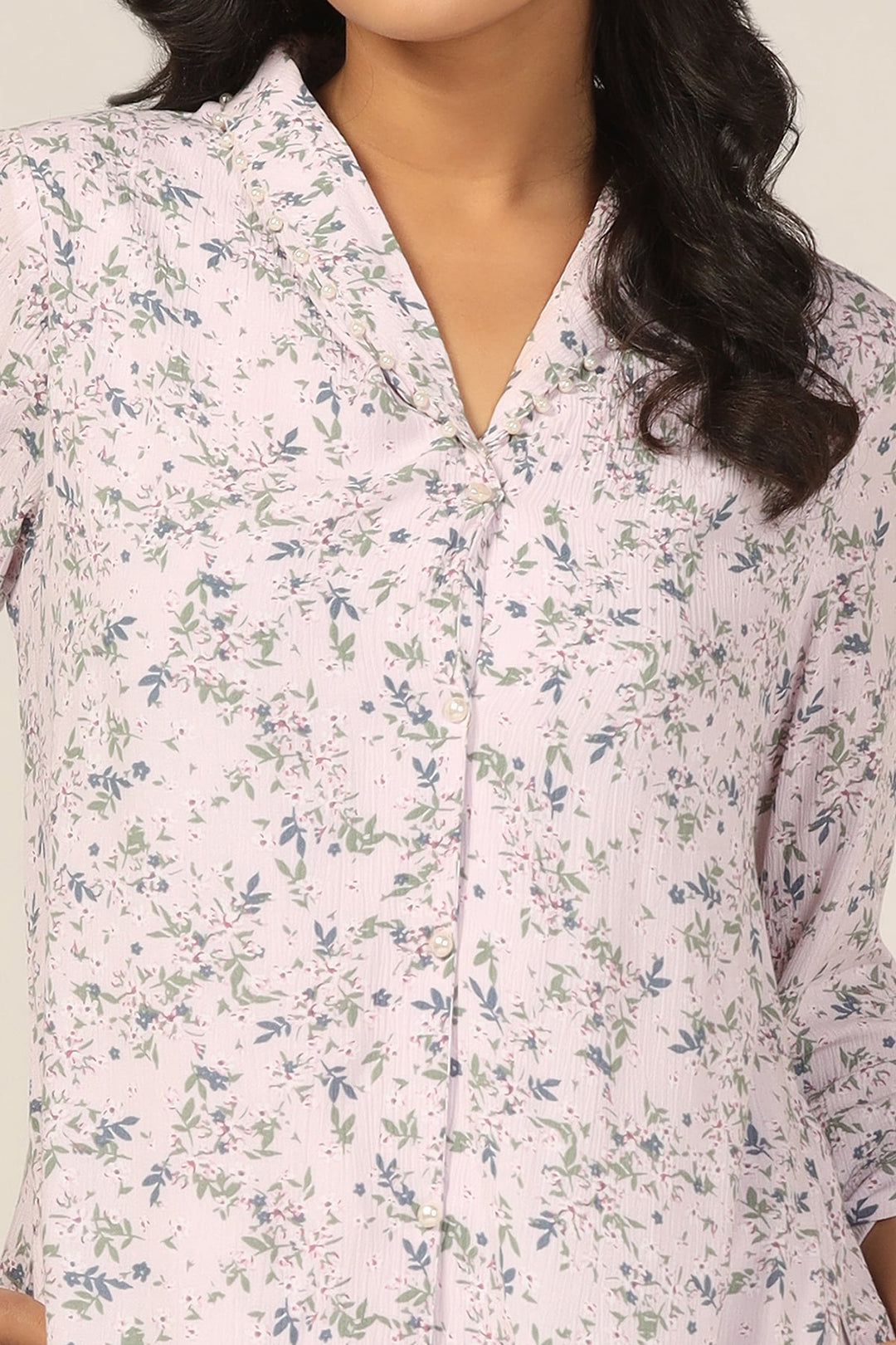 Light Pink Printed Viscose Crepe Dress