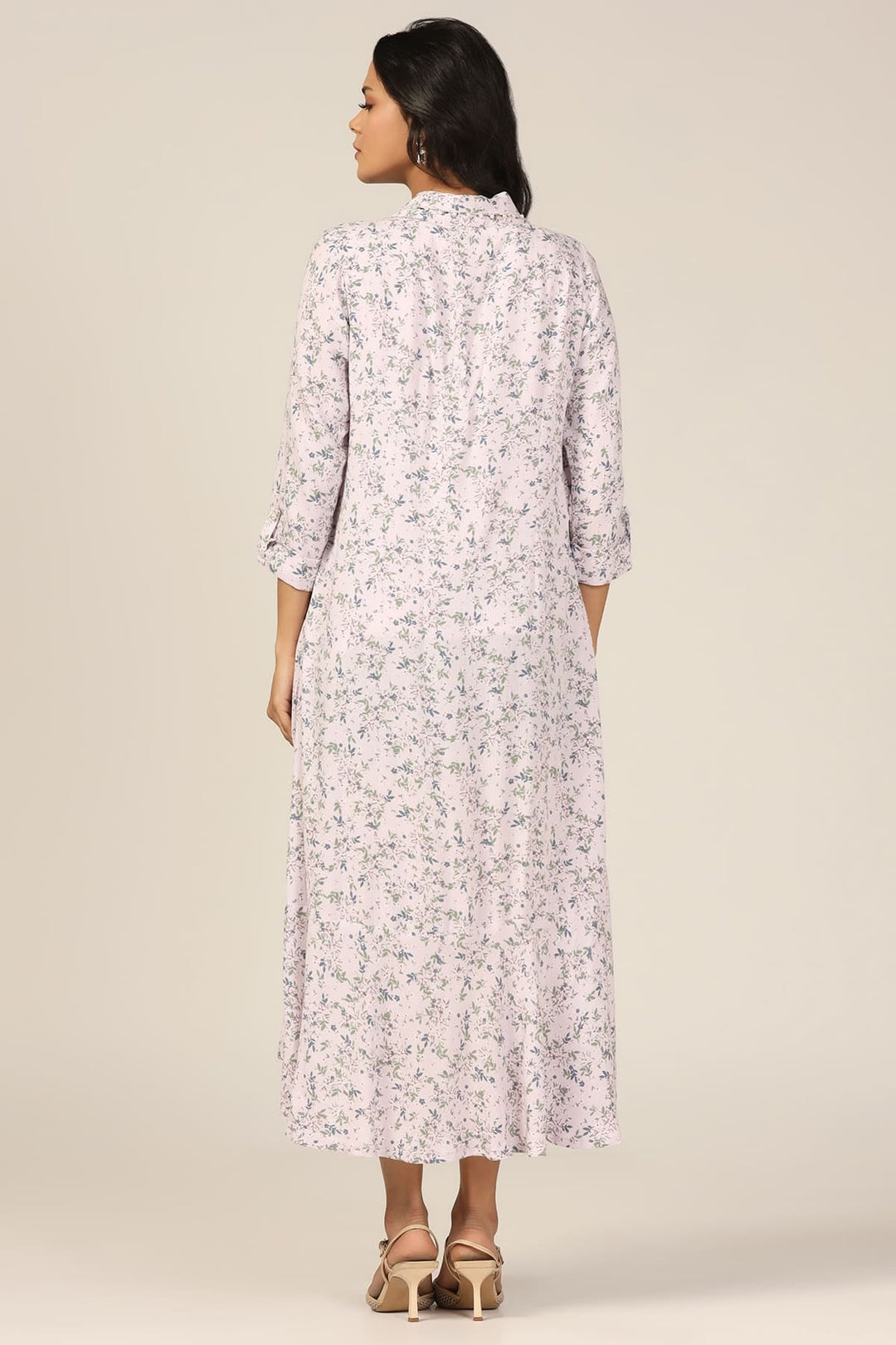 Light Pink Printed Viscose Crepe Dress
