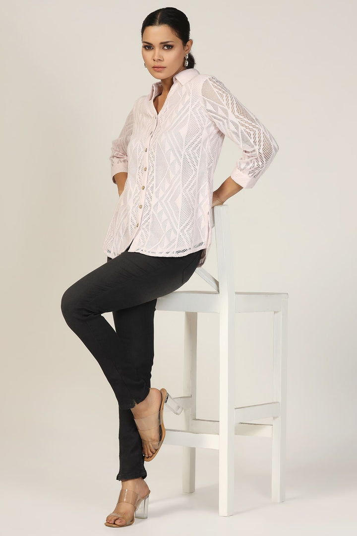 Lavender Collared Cotton Net Shirt