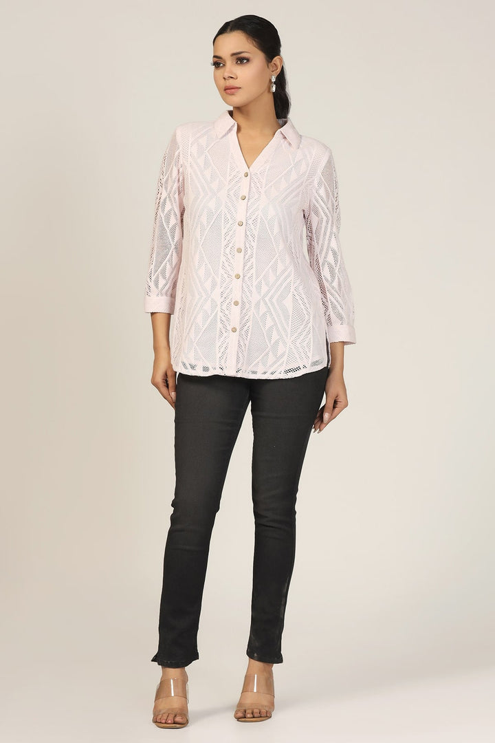 Lavender Collared Cotton Net Shirt