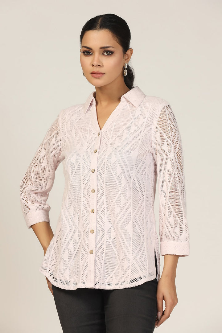 Lavender Collared Cotton Net Shirt
