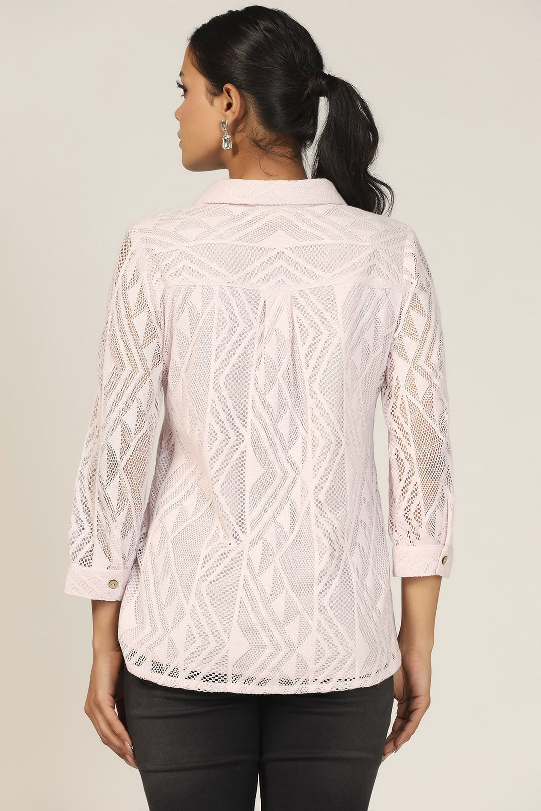 Lavender Collared Cotton Net Shirt