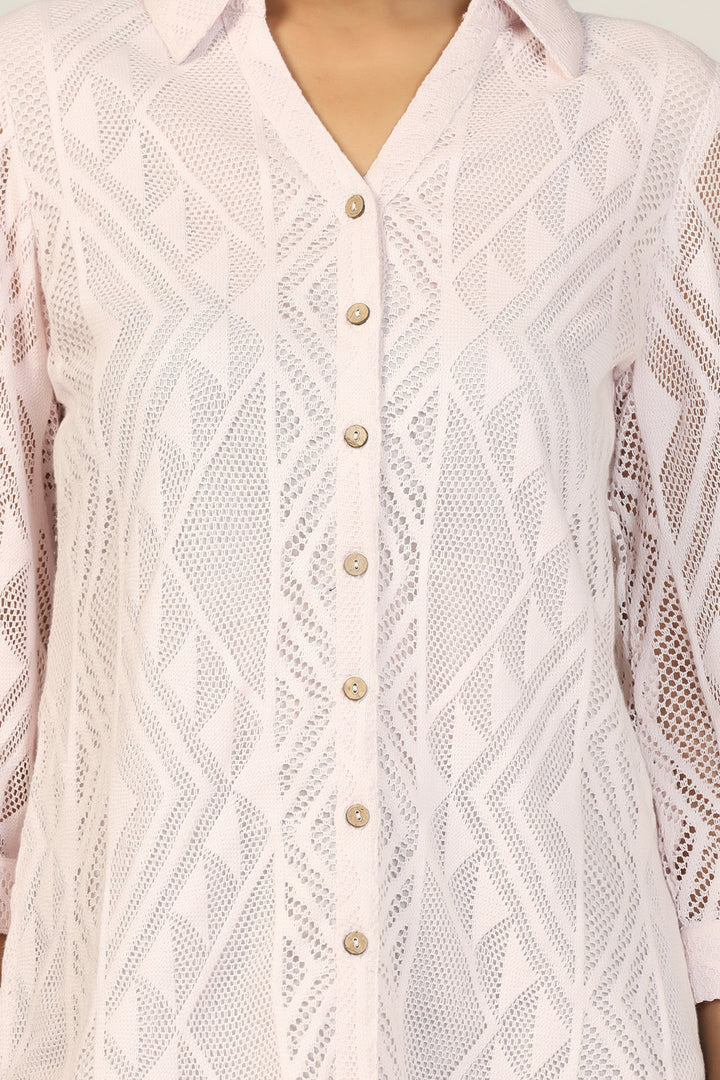 Lavender Collared Cotton Net Shirt
