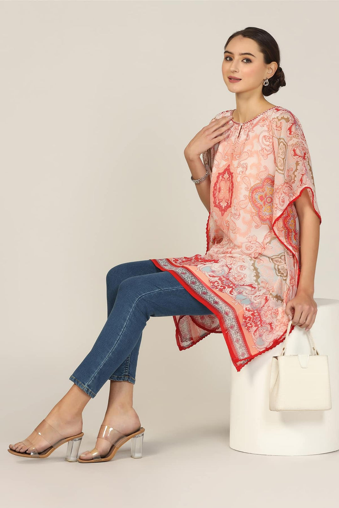 Peach Kimono Sleeve Kaftan Top