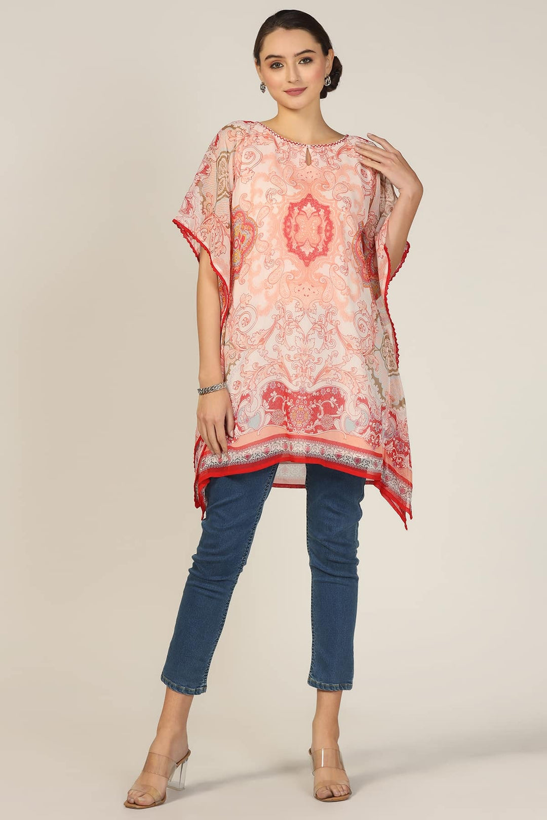Peach Kimono Sleeve Kaftan Top