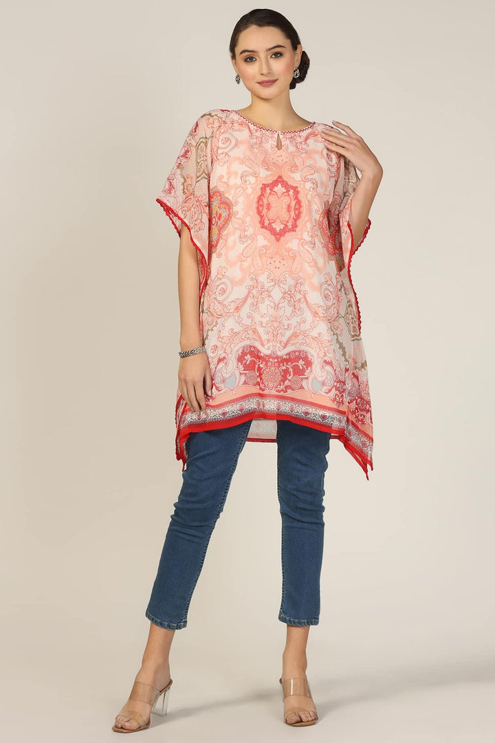 Peach Kimono Sleeve Kaftan Top