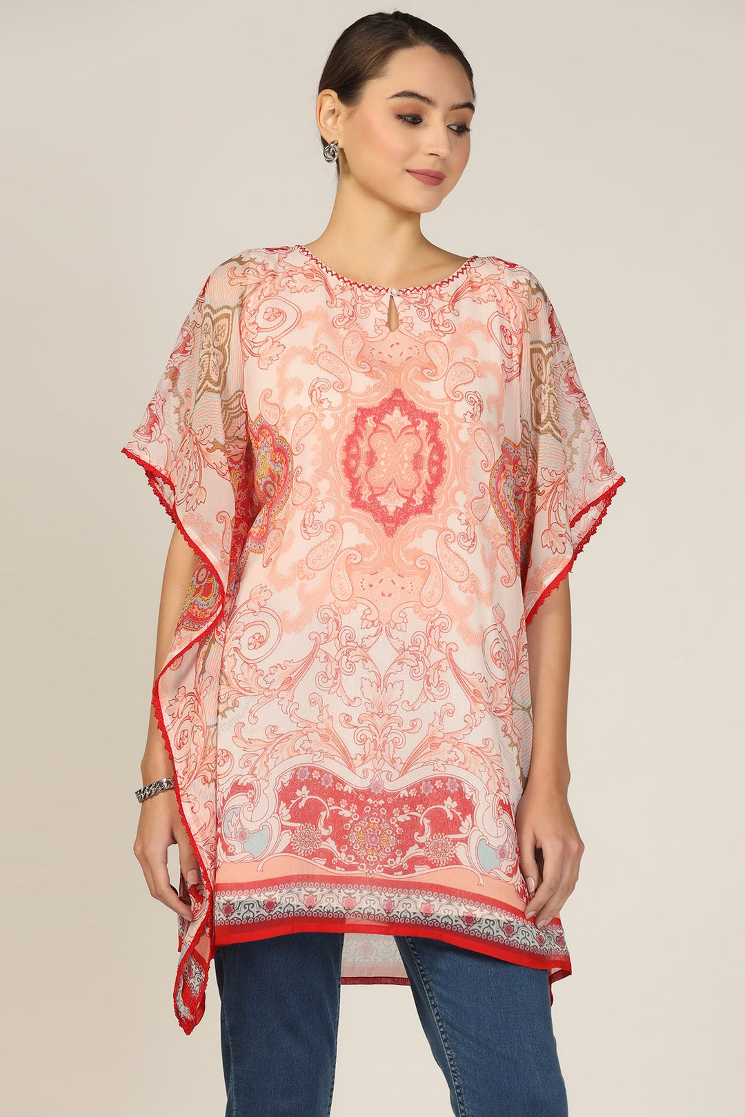 Peach Kimono Sleeve Kaftan Top