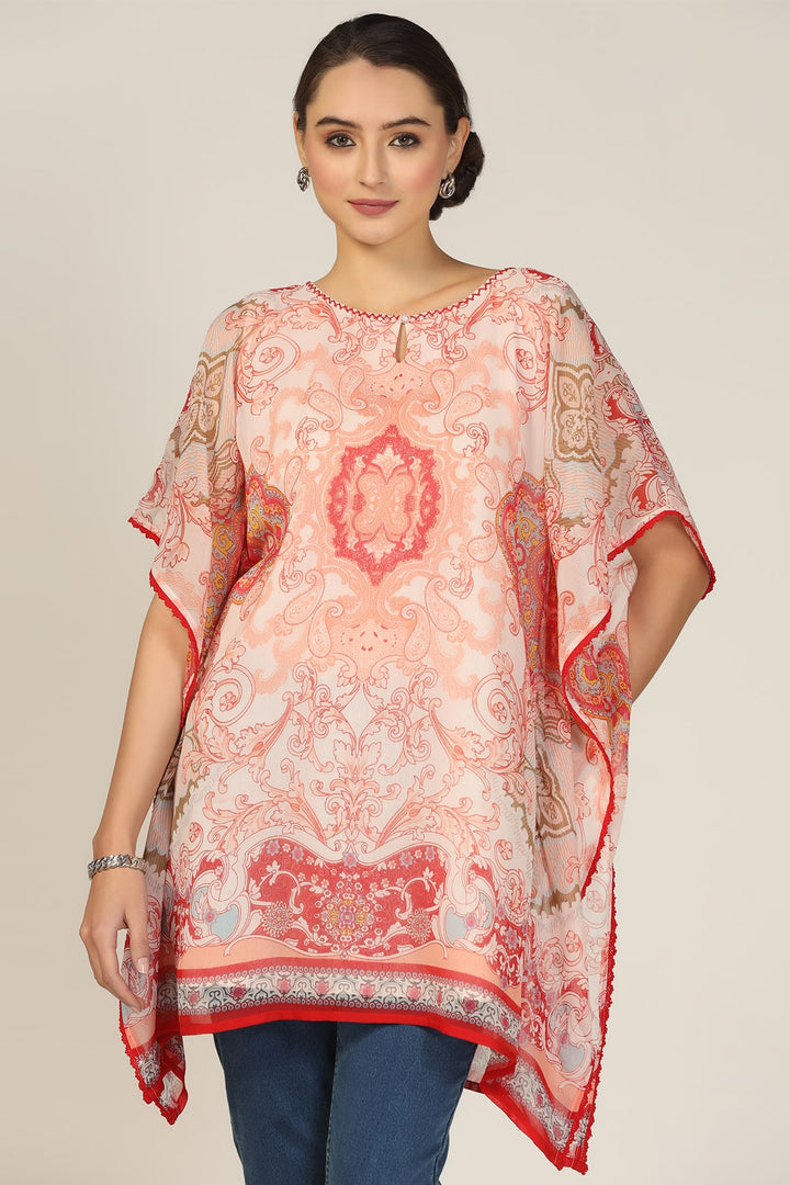 Peach Kimono Sleeve Kaftan Top