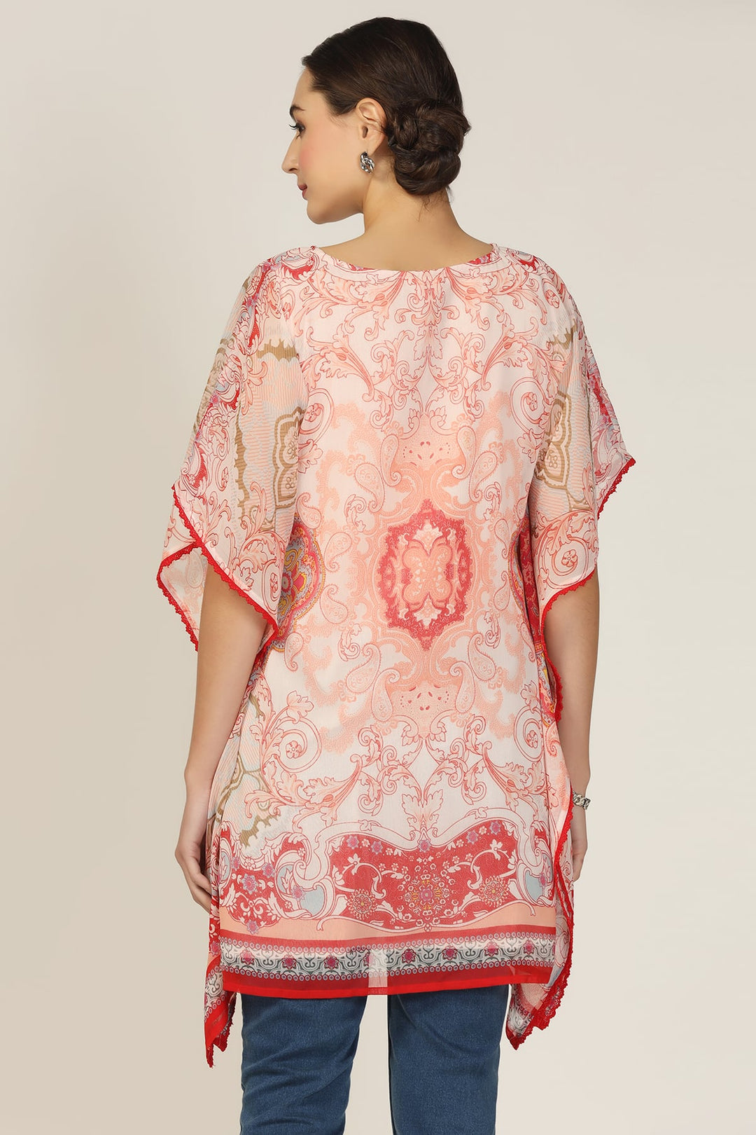 Peach Kimono Sleeve Kaftan Top