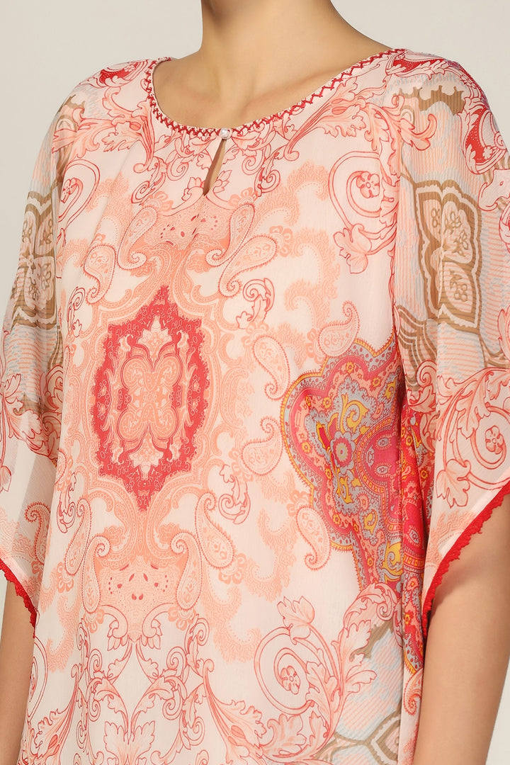 Peach Kimono Sleeve Kaftan Top