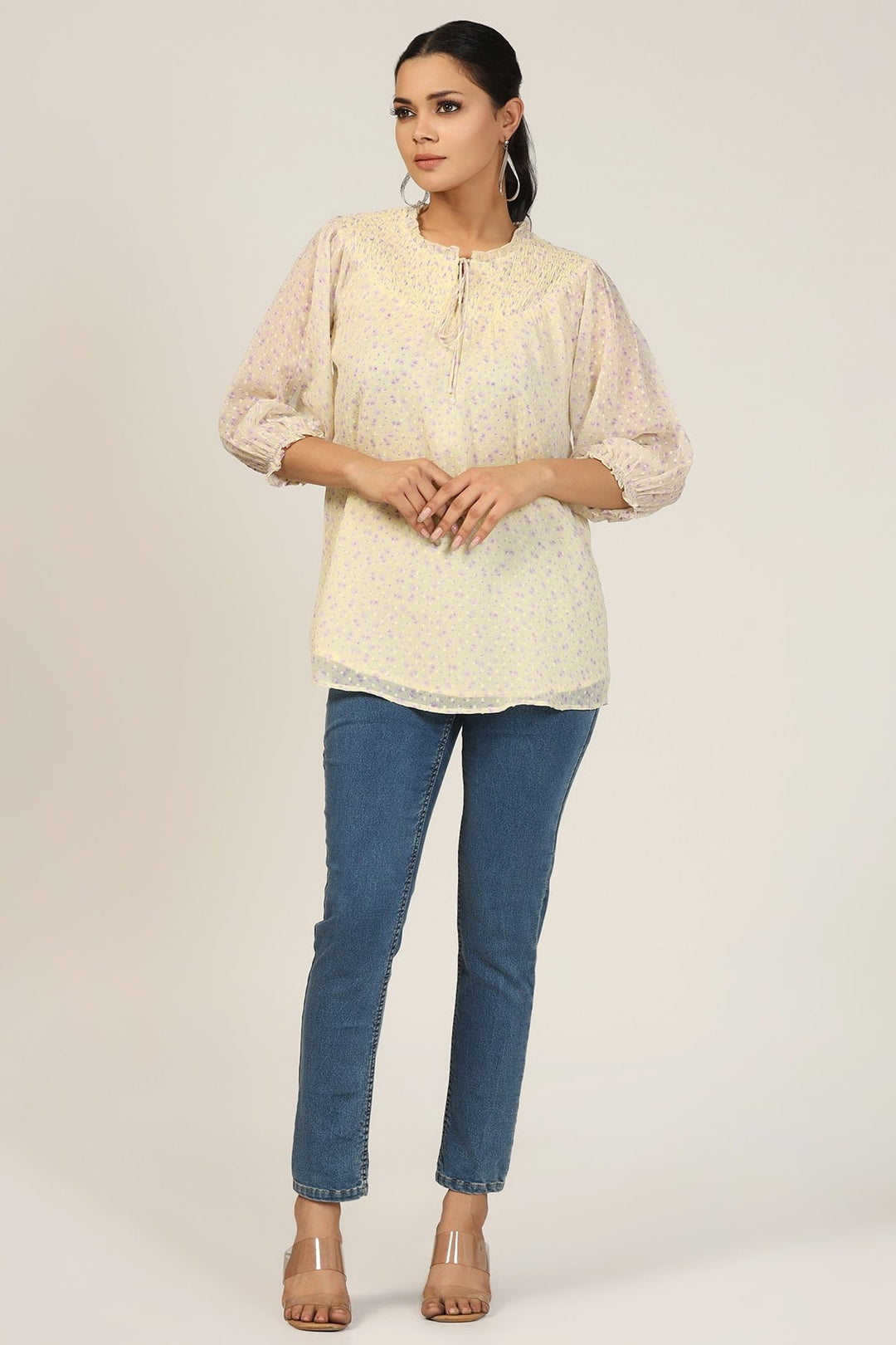 Yellow Printed Chiffon Buta Top