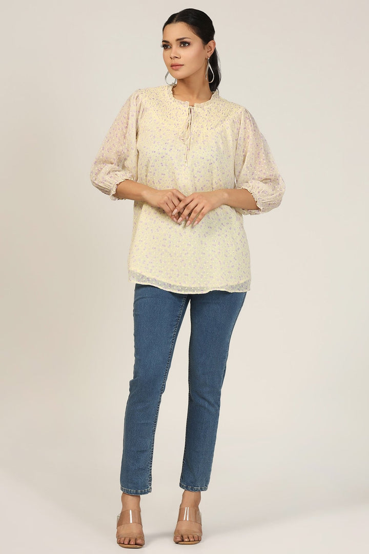Yellow Printed Chiffon Buta Top