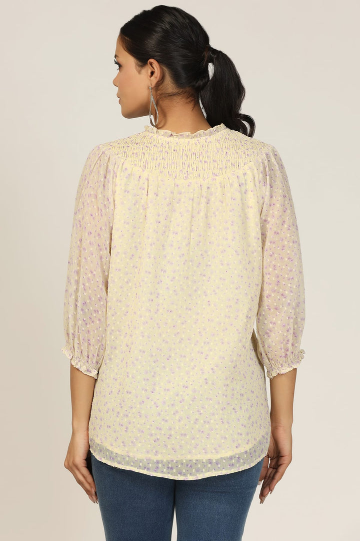 Yellow Printed Chiffon Buta Top