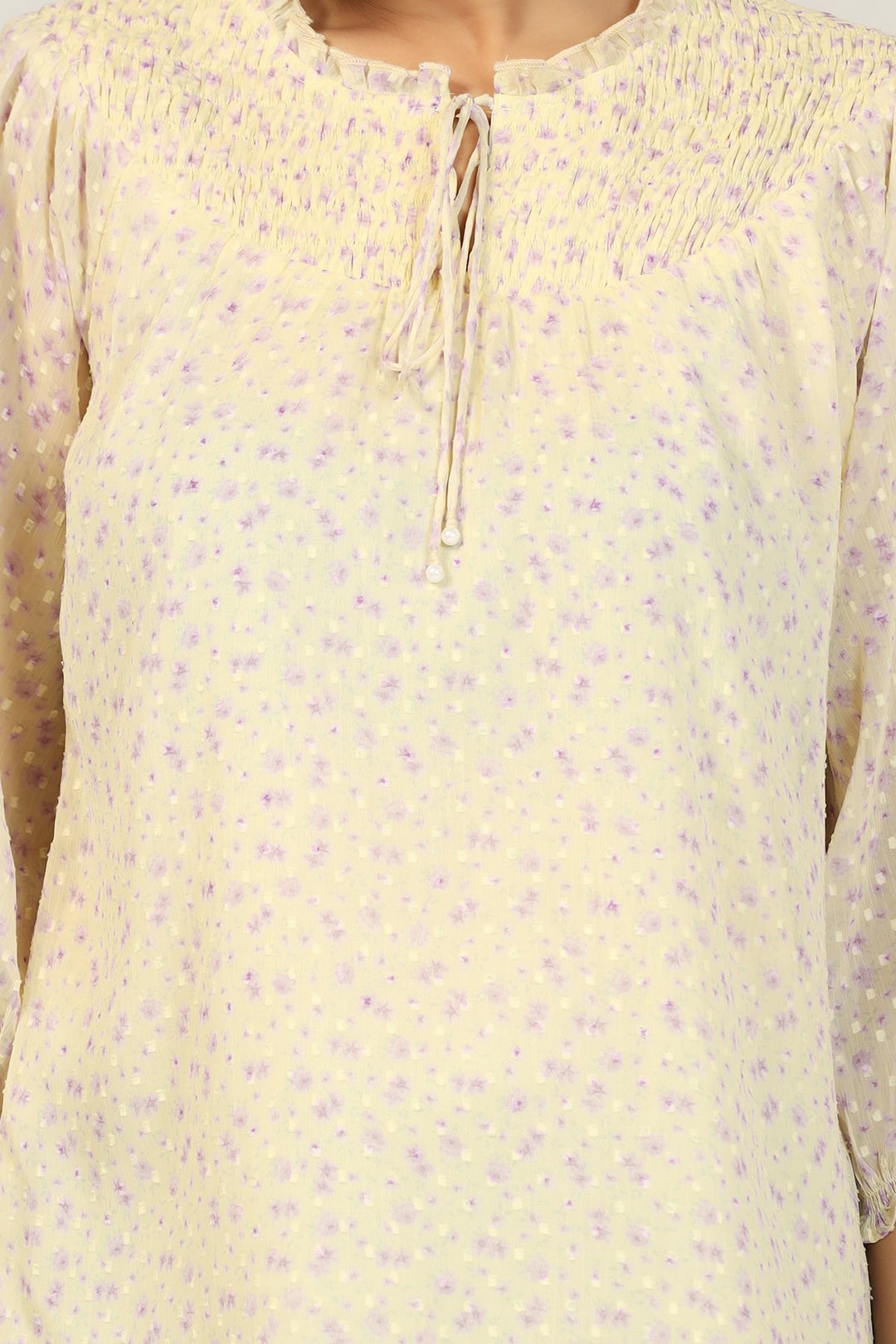 Yellow Printed Chiffon Buta Top
